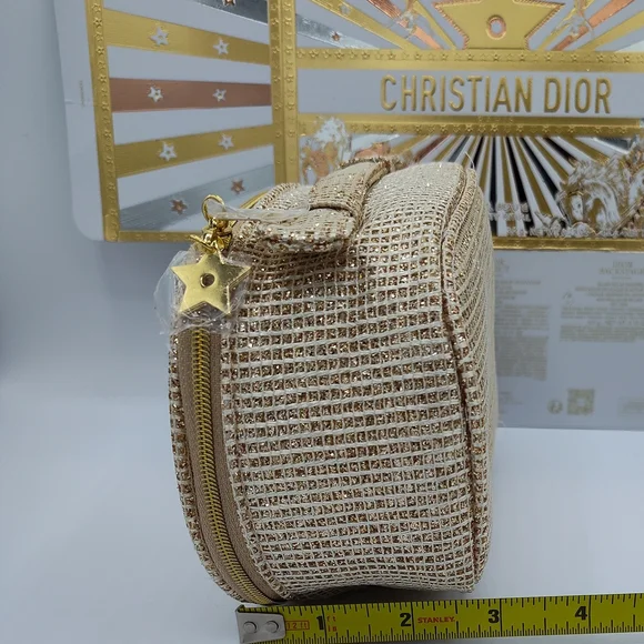 Christian Dior Platinum Beauty GWP Gold Tweed Cosmetic Vanity Pouch NIB - Picture 2 of 11